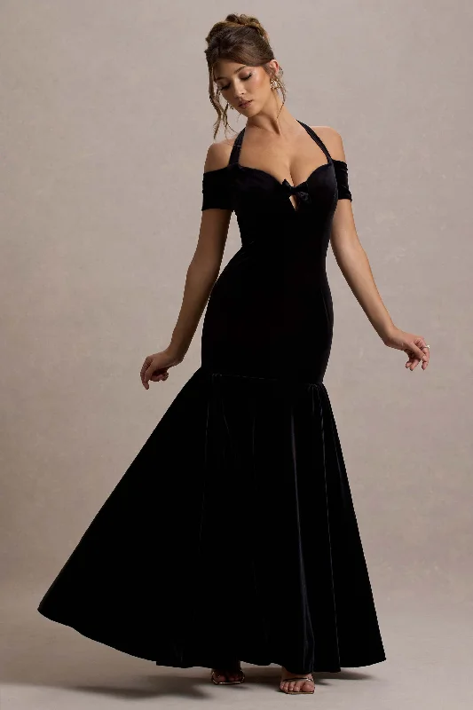 Nominee | Black Velvet Halter-Neck Maxi Dress Expensive maxi dresses