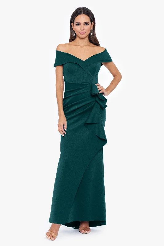 Petite "Patti" Long Off the Shoulder Scuba Crepe Dress Chiffon maxi dresses