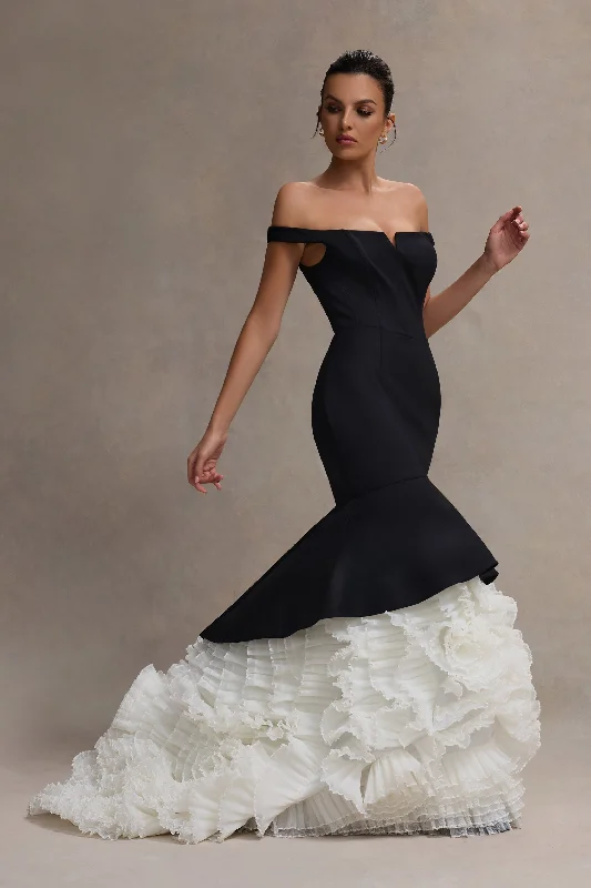 The Greatest | Black & Cream Bardot Maxi Dress With Tulle Skirt Versatile maxi dresses for all occasions The Greatest | Black & Cream Bardot Maxi Dress With Tulle Skirt Versatile maxi dresses for all occasions
