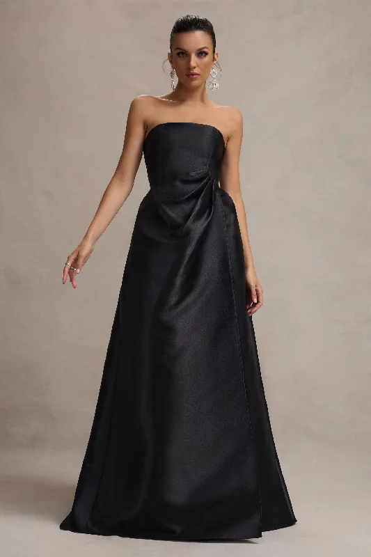Universe | Black Bandeau Puff-Skirt Split Maxi Dress Sexy little black maxi dresses