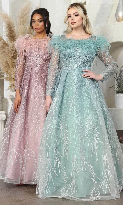 May Queen RQ8044 - Feather Trim Scoop Neck Prom Gown New Year's Eve party dresses