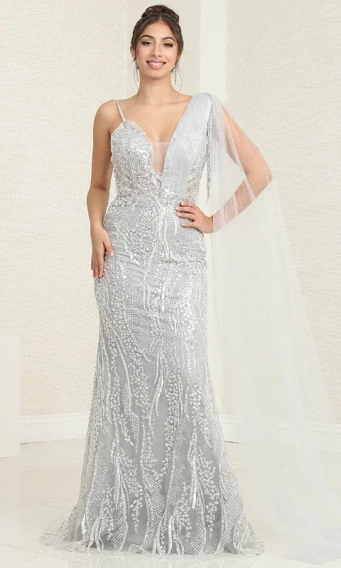 May Queen RQ8066 - Illusion Cape Beaded Prom Gown Graduation party dresses