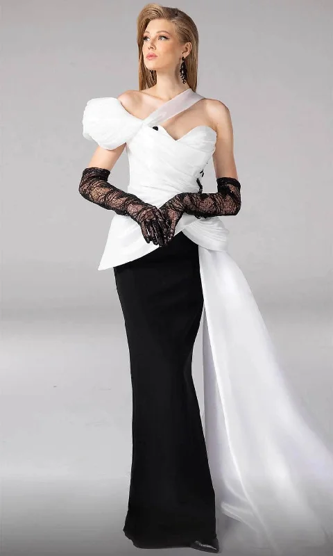 MNM Couture F02810 - Draped Asymmetrical Evening Dress Outdoor party dresses