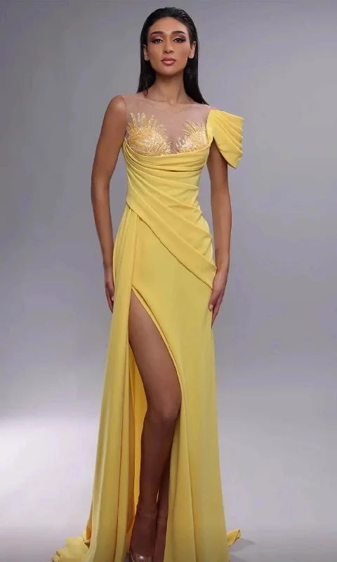 MNM Couture K4085 - Illusion Jewel Evening Dress with Slit Comfortable party dresses for all-night wear MNM Couture K4085 - Illusion Jewel Evening Dress with Slit Comfortable party dresses for all-night wear