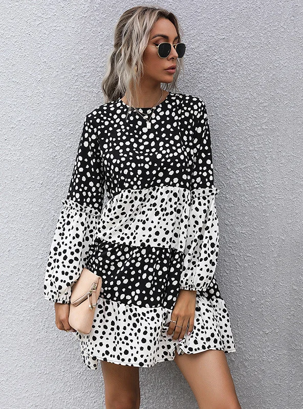 Dot Scoop Printed Long Sleeve Dress Vintage floral dresses