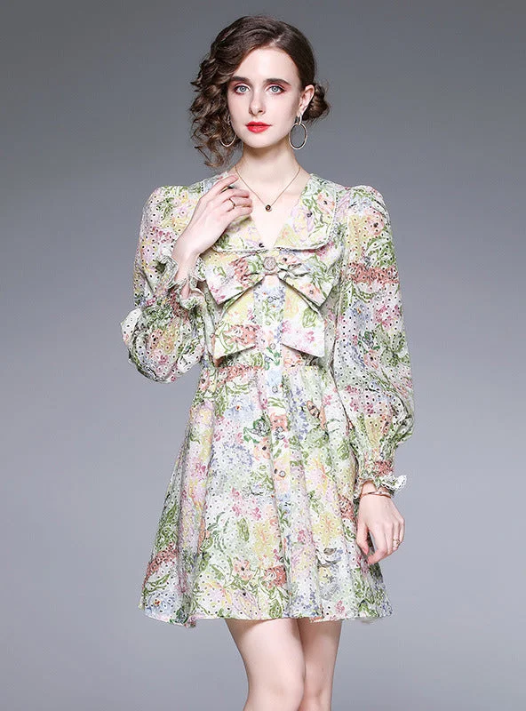 Floral Long Sleeve V-neck Dress Chic floral dresses