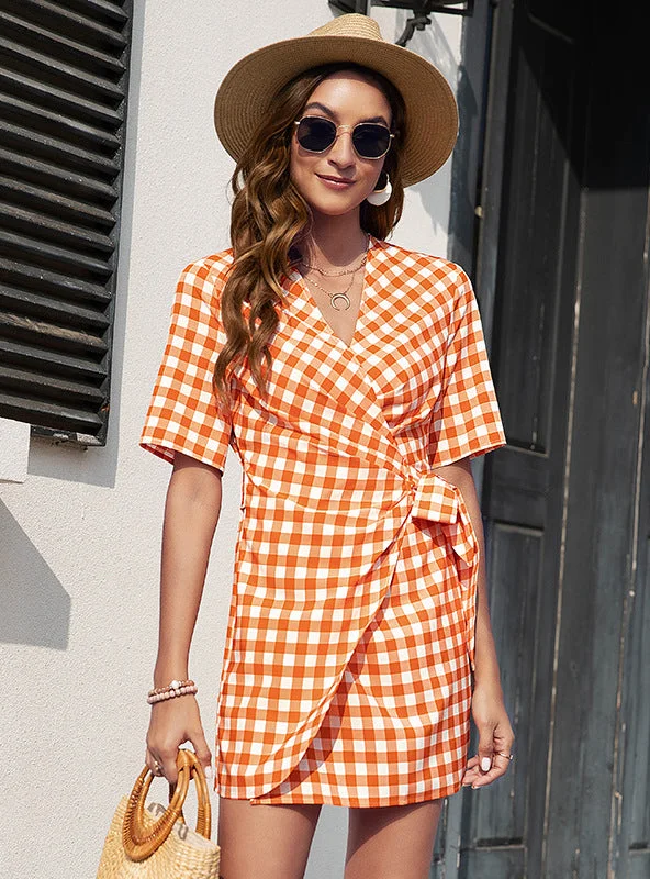 Irregular Plaid Print Dress Women's trendy floral dresses sale