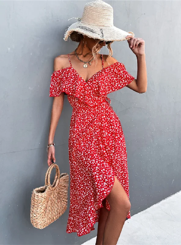 Floral Sling Irregular Long Dress Beach floral dresses