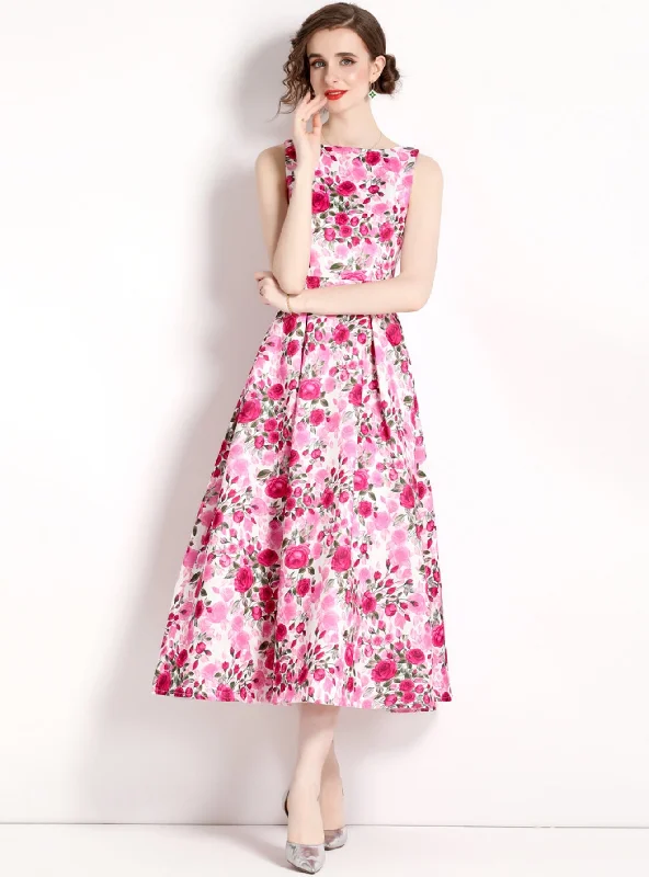 Retro Printed Slim Sleeveless Dress Brunch floral dresses