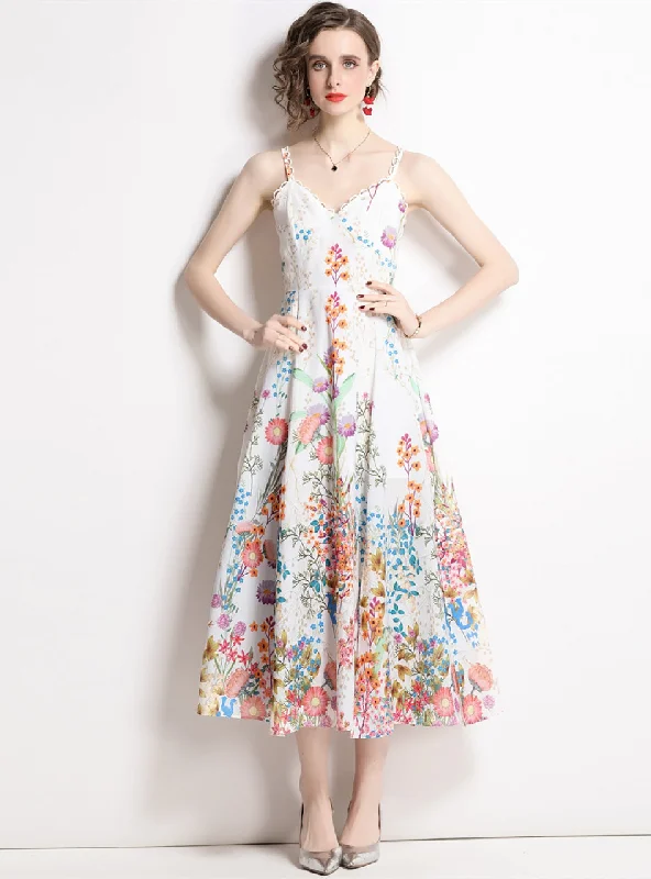 Retro Printed Sling Sexy Long Dress Mini floral dresses