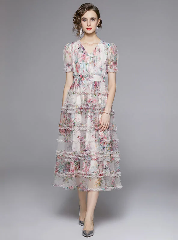 Short Sleeve Print Tiers Cake Dress Fashion Nova floral dresses