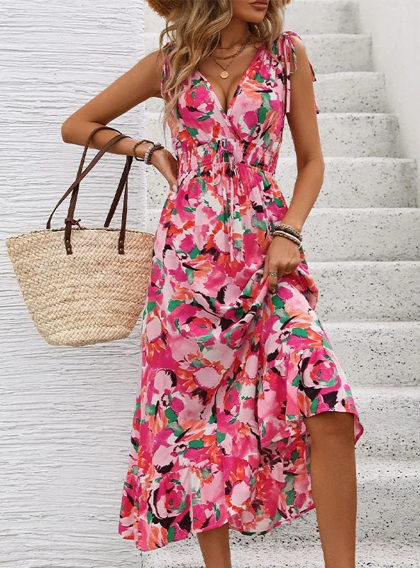 Sleeveless V-neck Printed Dress Fashion-forward floral dresses