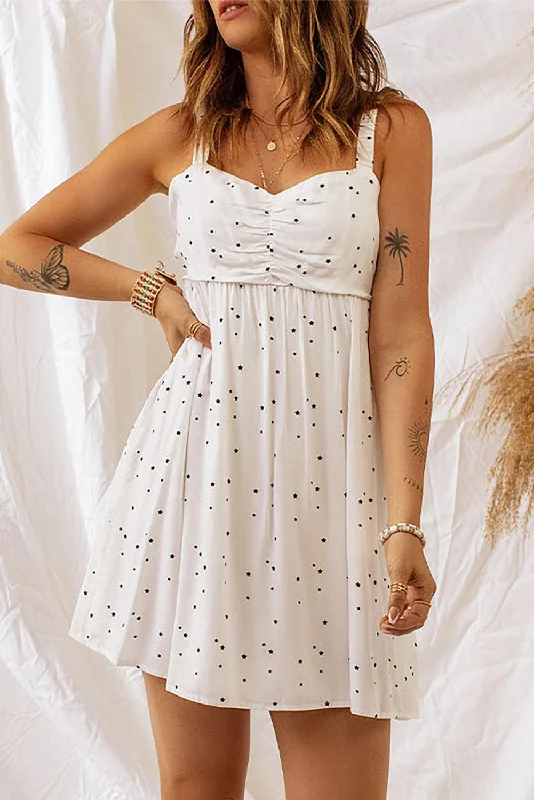 Star Print Ruched Sleeveless Dress Romantic floral dresses