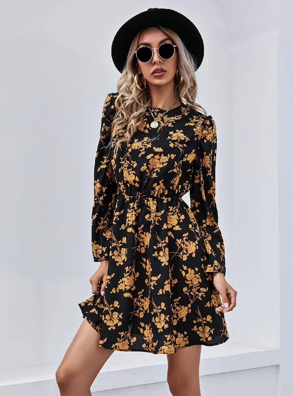 Loose Floral V-neck Silm Waist Dress A-line floral dresses