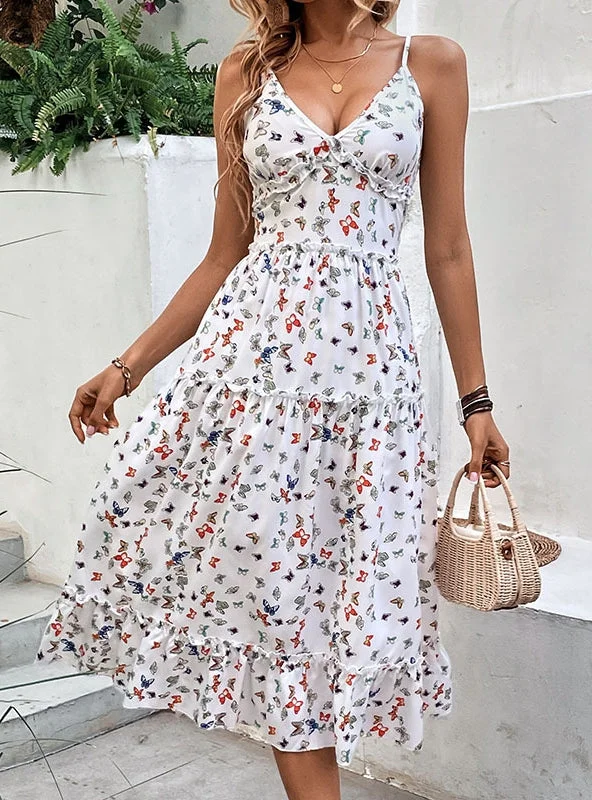 V-neck Sling Printed Dress Wedding guest floral dresses