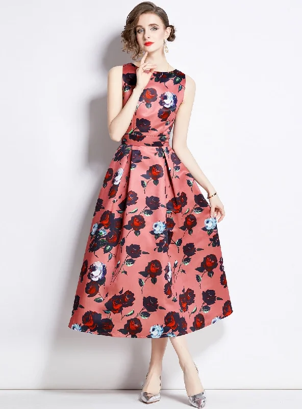 Vintage Printed Slim Waist Dress Graduation floral dresses