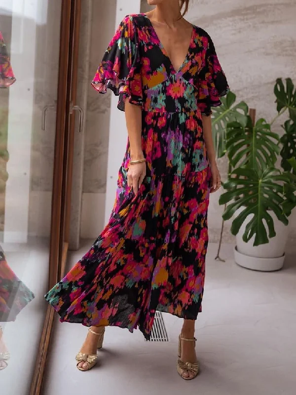 Women's Dresses Casual Printed V-Neck Short Sleeve Dress Urban Outfitters floral dresses