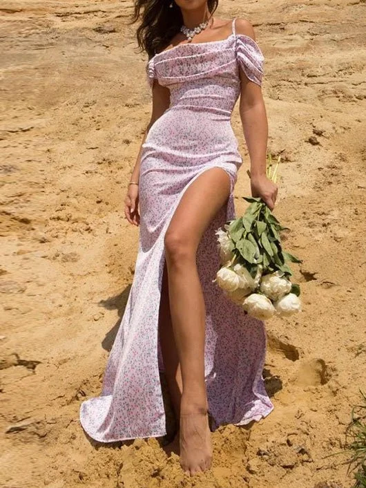 Women's Dresses Floral Sling Off-Shoulder Slit Dress Must-have floral dresses for this season Women's Dresses Floral Sling Off-Shoulder Slit Dress Must-have floral dresses for this season