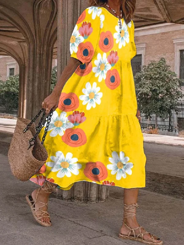 Women's Dresses Loose Printed Mid-Sleeve Dress Spring floral dresses