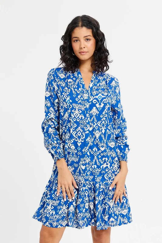 Women Blue Aztec Printed Short Dress Bodycon Mini Skirt