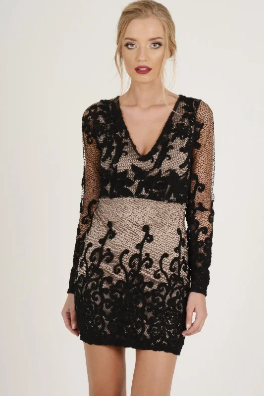 Black Crochet V Neck Mini Dress - Tinashe Boho Chic Mini Skirt