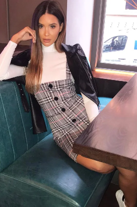 Black Pink Houndstooth Button Front Mini Dress - Jennalise Summer Mini Skirt