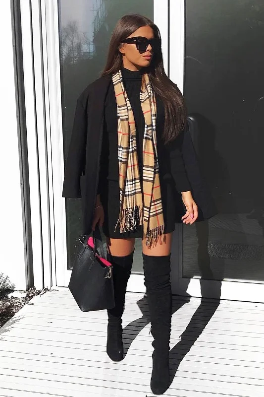Black Rib Bodycon Turtle Neck Mini Dress - Tesia Fringed Mini Skirt