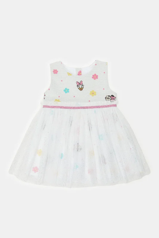 Infant Girls White Mini Mouse Print Dress Printed Denim Skirt