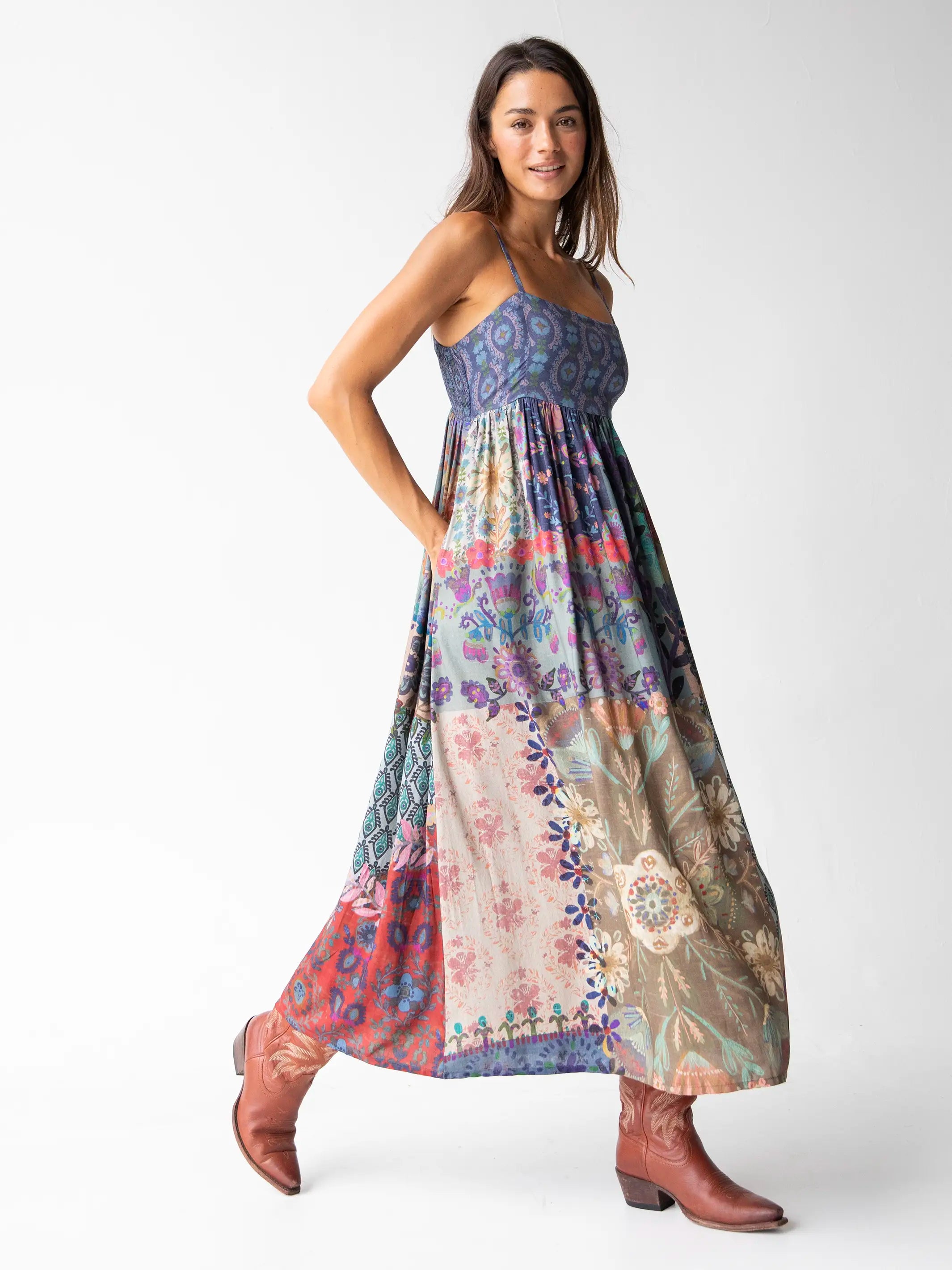 Bailey Maxi Dress - Blue Patchwork Black Maxi Skirt