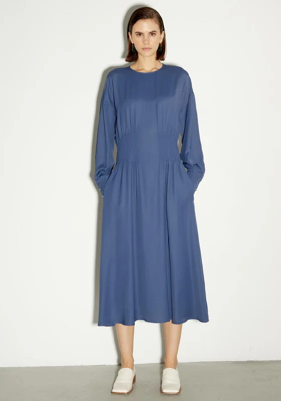 Birelin Shirred Waist Maxi Dress, Navy Soft Maxi Skirt