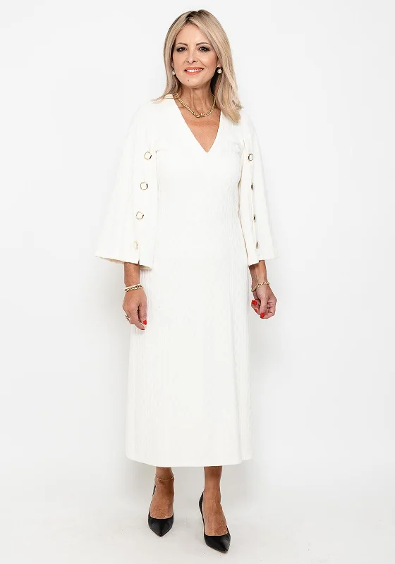 Camelot Buttoned Sleeve Knitted Maxi Dress, Cream Bold Maxi Skirt