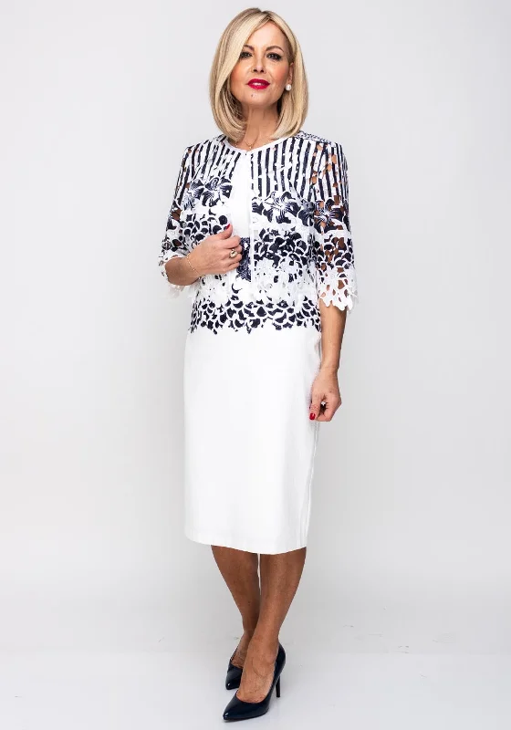 Camelot Laser Cut Lace Dress & Jacket, White Off-shoulder Lace Dress