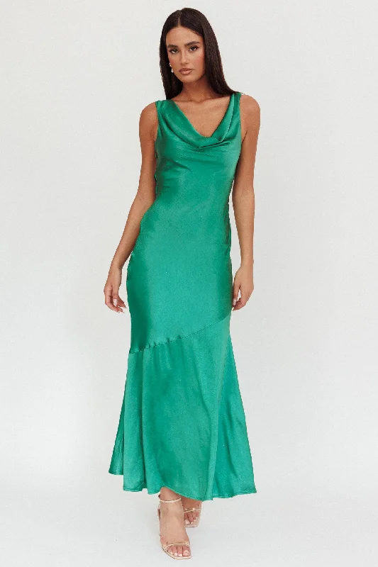Cecilia Cowl Neck Drape Back Maxi Dress Emerald Wrap Maxi Skirt