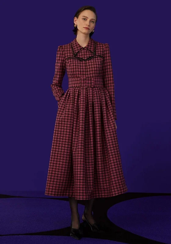 Exquise Tartan Full Skirt Maxi Dress, Pink & Black Bohemian Maxi Skirt