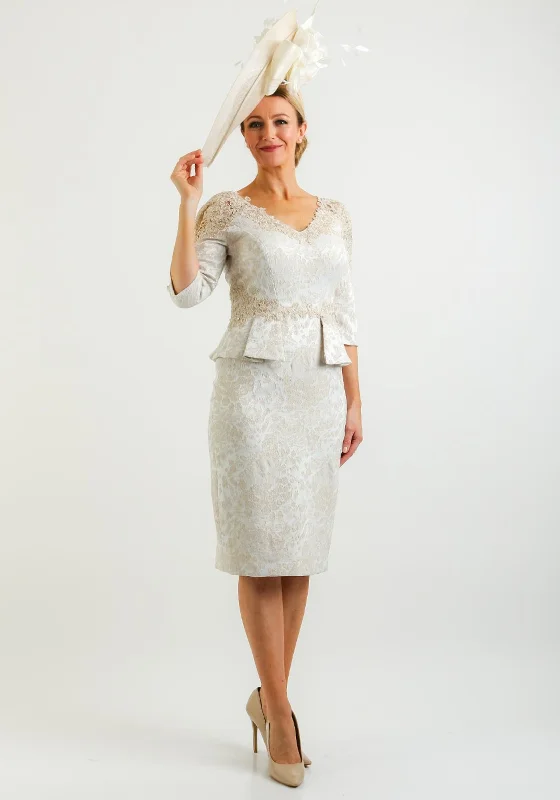 John Charles Lace Trim Jacquard Dress, Champagne Lace Maxi Dress