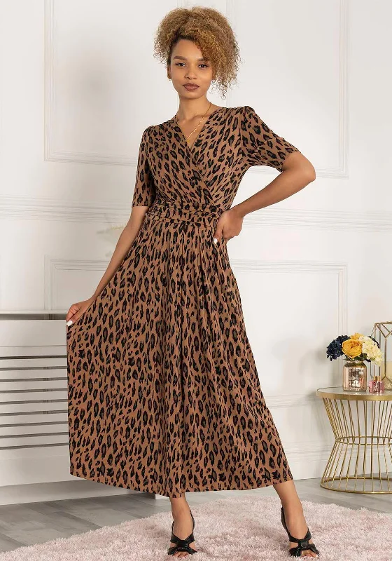 Jolie Moi Akayala Leopard Print Maxi Dress, Brown Denim Maxi Skirt