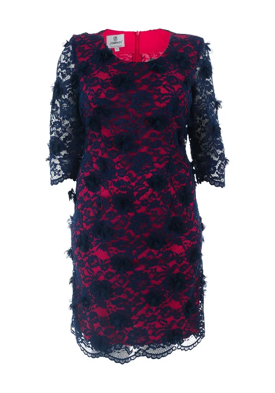 Jomhoy Almeria Applique Trim Lace Dress, Navy & Pink Tiered Lace Dress