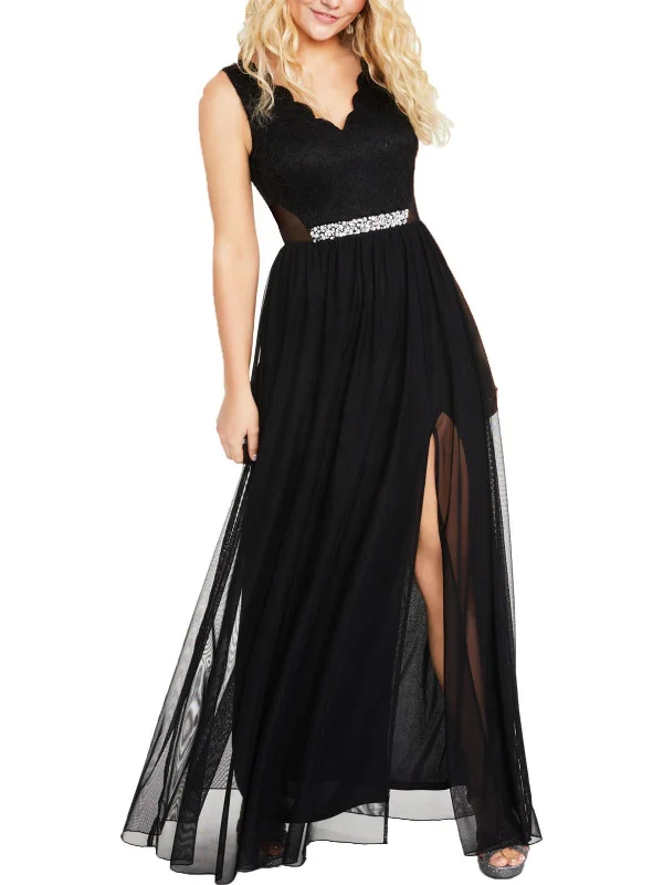 Juniors Womens Lace Embellished Evening Dress Lace Gown Style