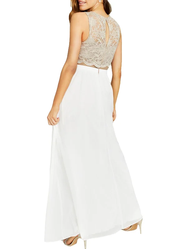 Juniors Womens Lace Popover Formal Dress Lace Gown Style