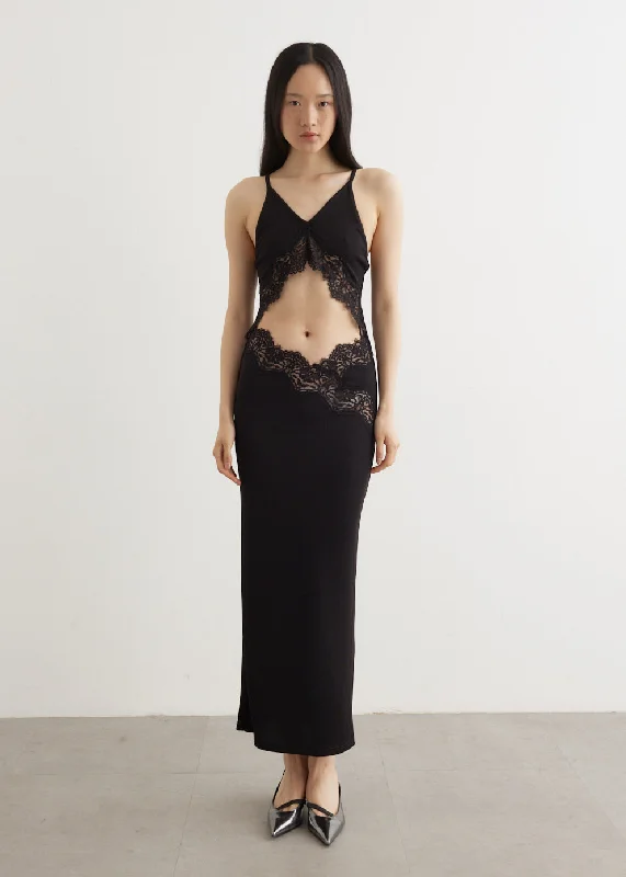 Lace Insert Halter Dress Lace Dress Formal