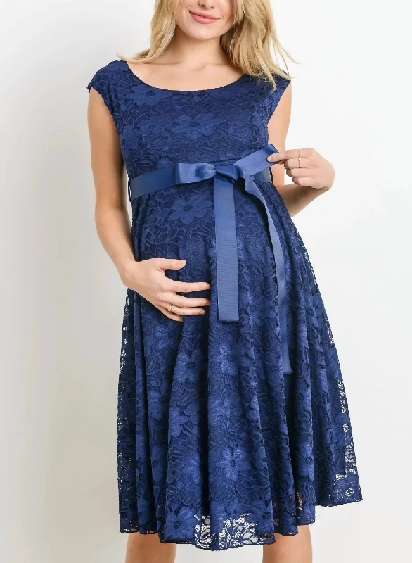 Libby Lace Cap Sleeve Maternity Dress In Navy Lace Gown Style