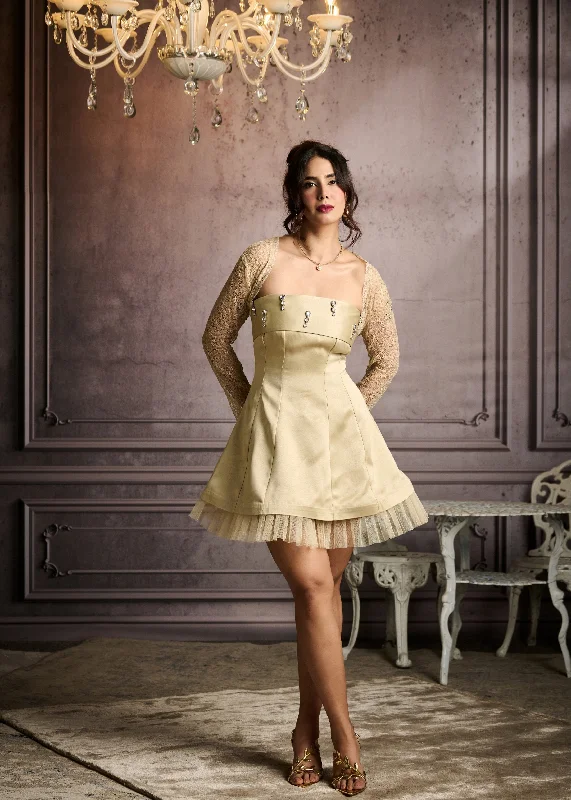 Colette Light Gold Crop Lace Shrug Lace A-line Dress