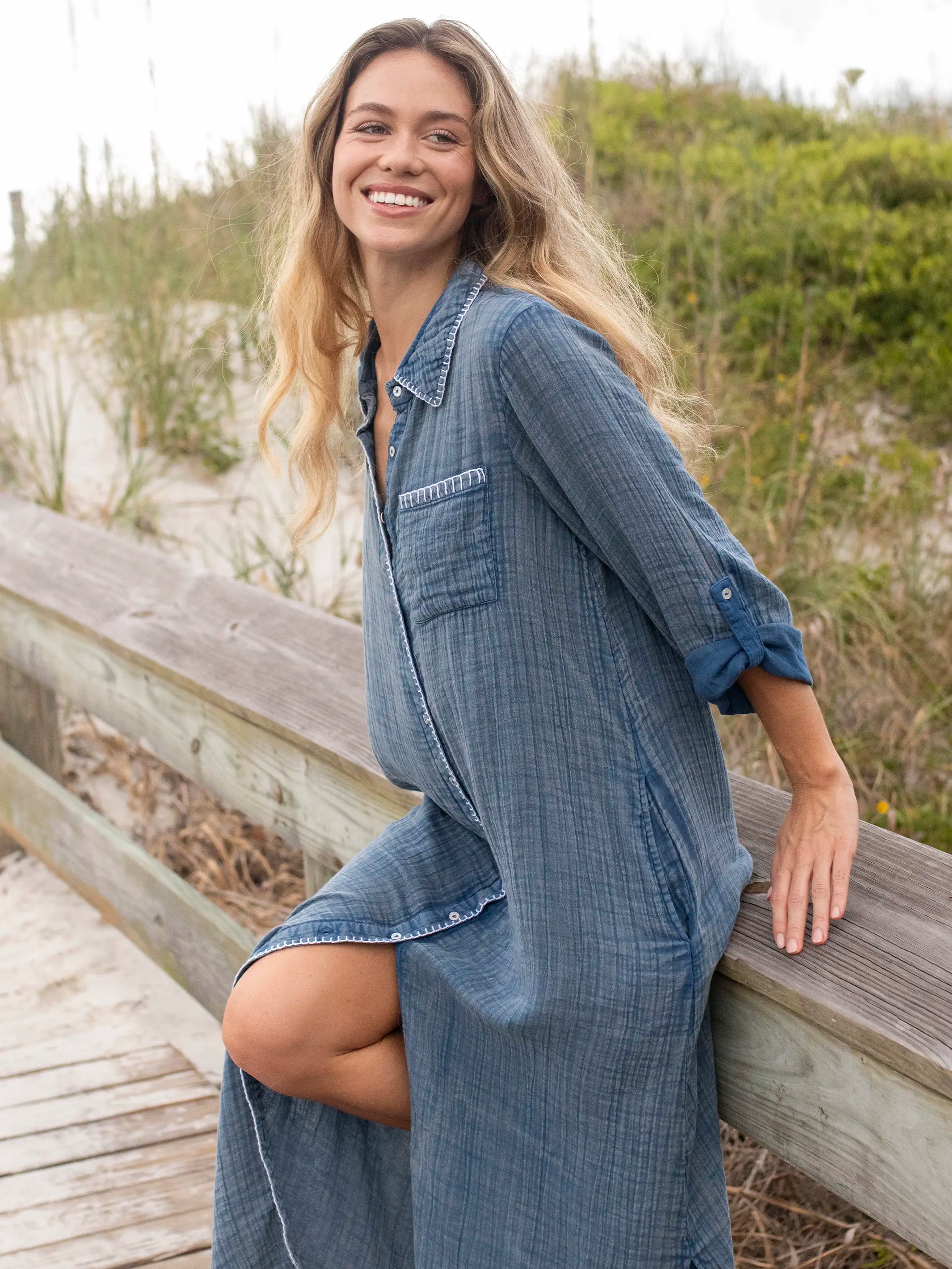 Lola Cotton Maxi Shirt Dress - Denim Midi Maxi Skirt