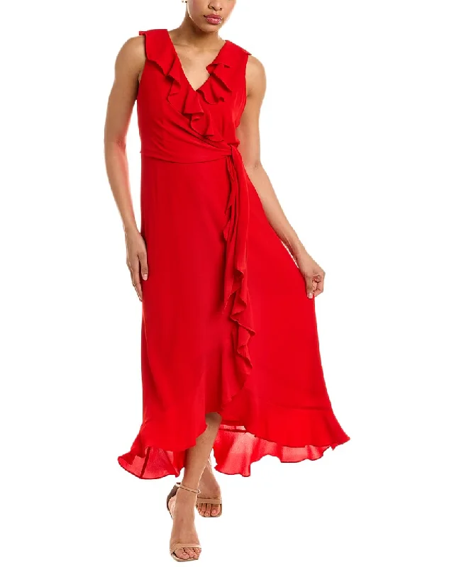 London Times Ruffle Maxi Dress Front Slit Maxi