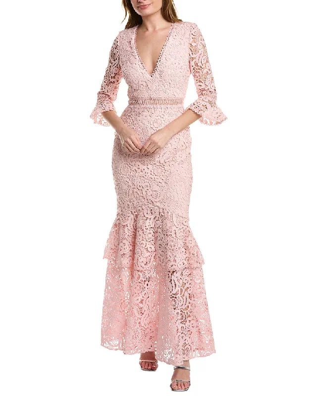 ML Monique Lhuillier Lace Gown Ruffled Lace Dress