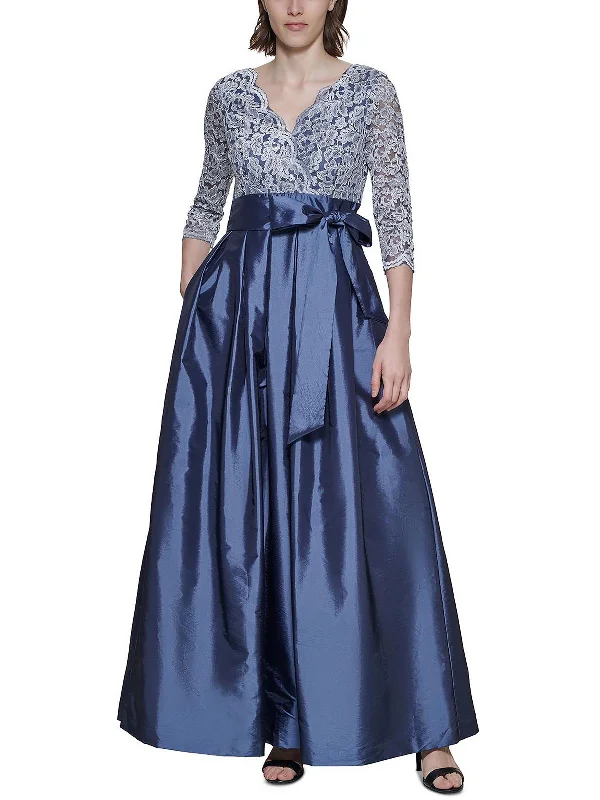 Petites Womens Lace Satin Evening Dress Light Lace Dress