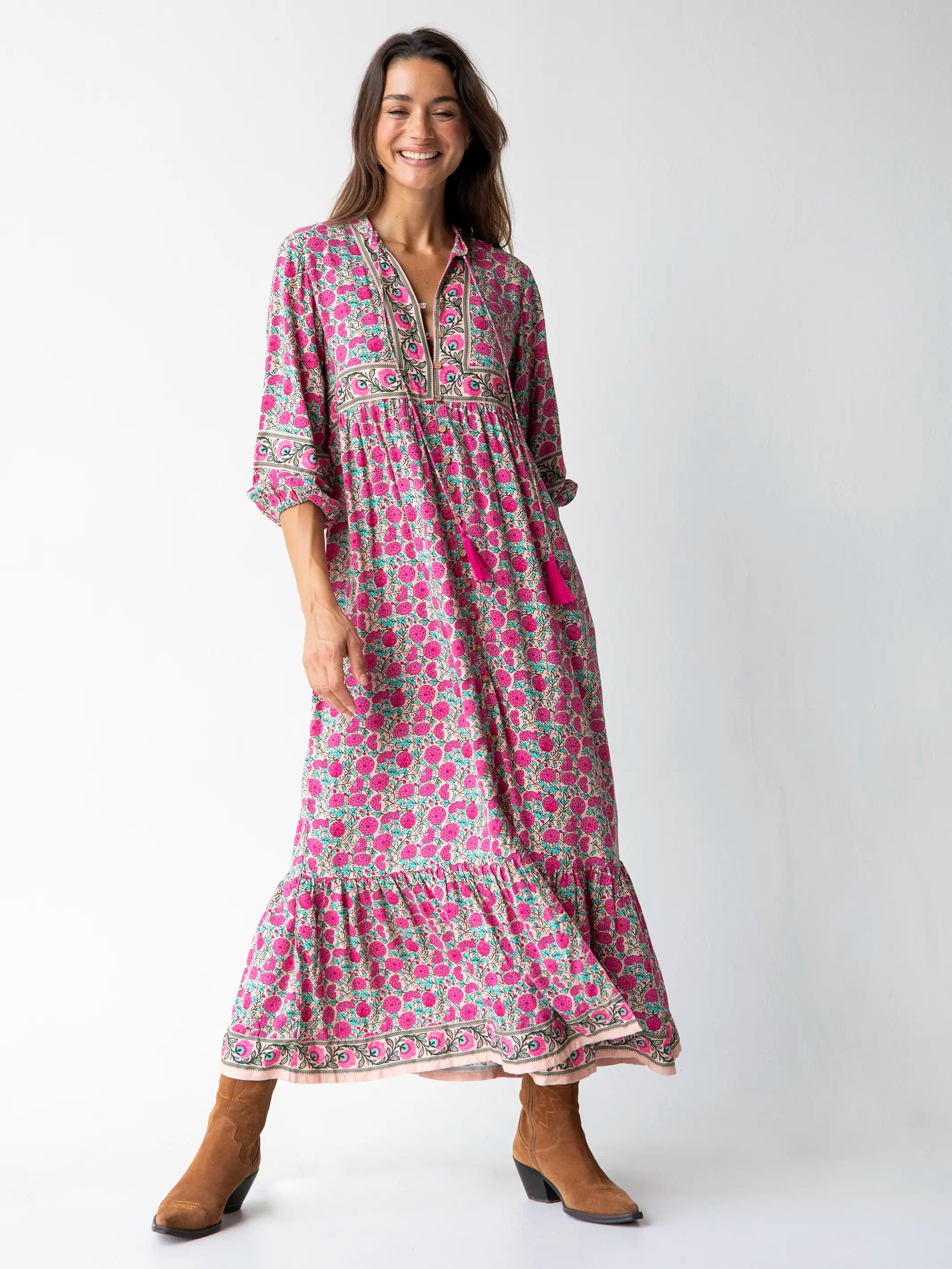 Phoebe Maxi Dress - Pink Puff Floral Skater Maxi Skirt