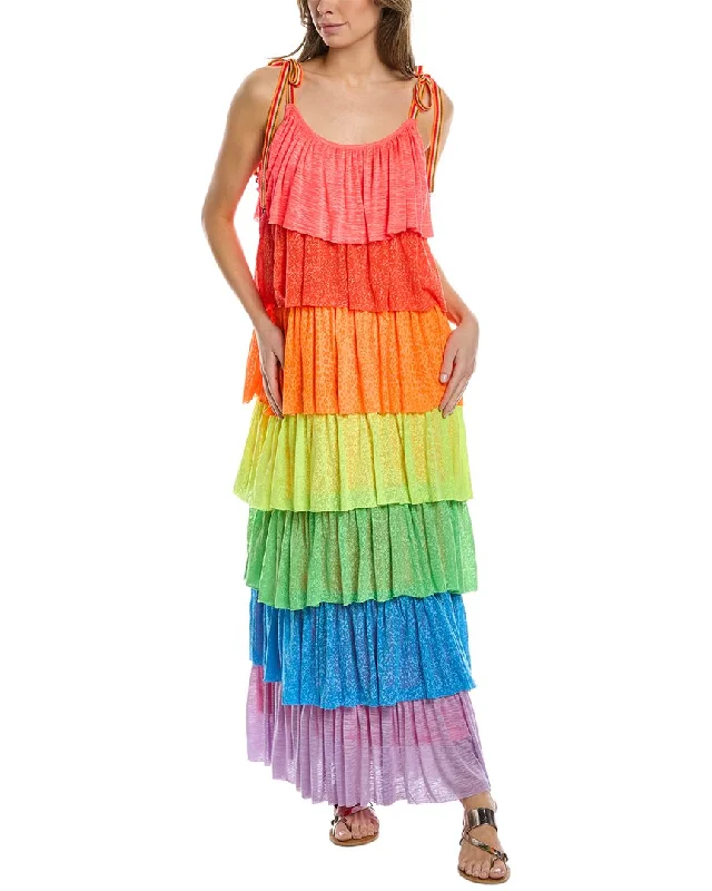 Pitusa Rainbow Tiered Maxi Dress Silk Maxi Skirt