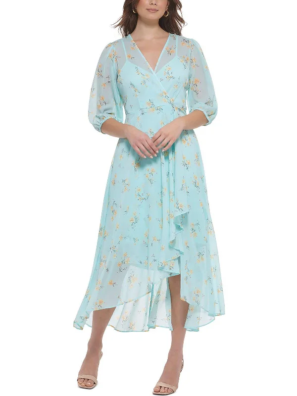 Plus Womens Floral Print Hi-Low Maxi Dress Boho Maxi Skirt