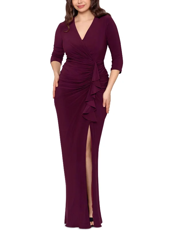 Plus Womens Gathered Maxi Evening Dress Soft Flow Maxi